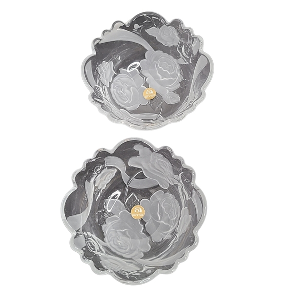 Aderia Glass Made In Japan Rose Bowls Set of 2 Frosted Glass Bowls Dishes - Picture 5 of 12